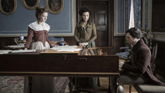 Zuzanna (Morfydd Clark), Josefa (Samantha Barks) and Mozart (Aneurin Barnard). Courtesy of Carnaby Intl.