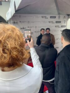 Czech Film Commissioner Pavlína Žipková taking a snapshot of Felix Kammerer and Daniel Brühl, photo: Pavlina Puskailer